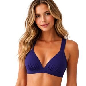 Cupshe Navy Blue Bikini Top NWT Size L Triangle Bralette Swim Top